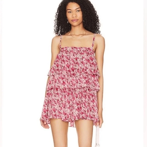 Free People FP One Talia Tunic Floral Printed Tiered Sleeveless Top Smocked M - Picture 1 of 8